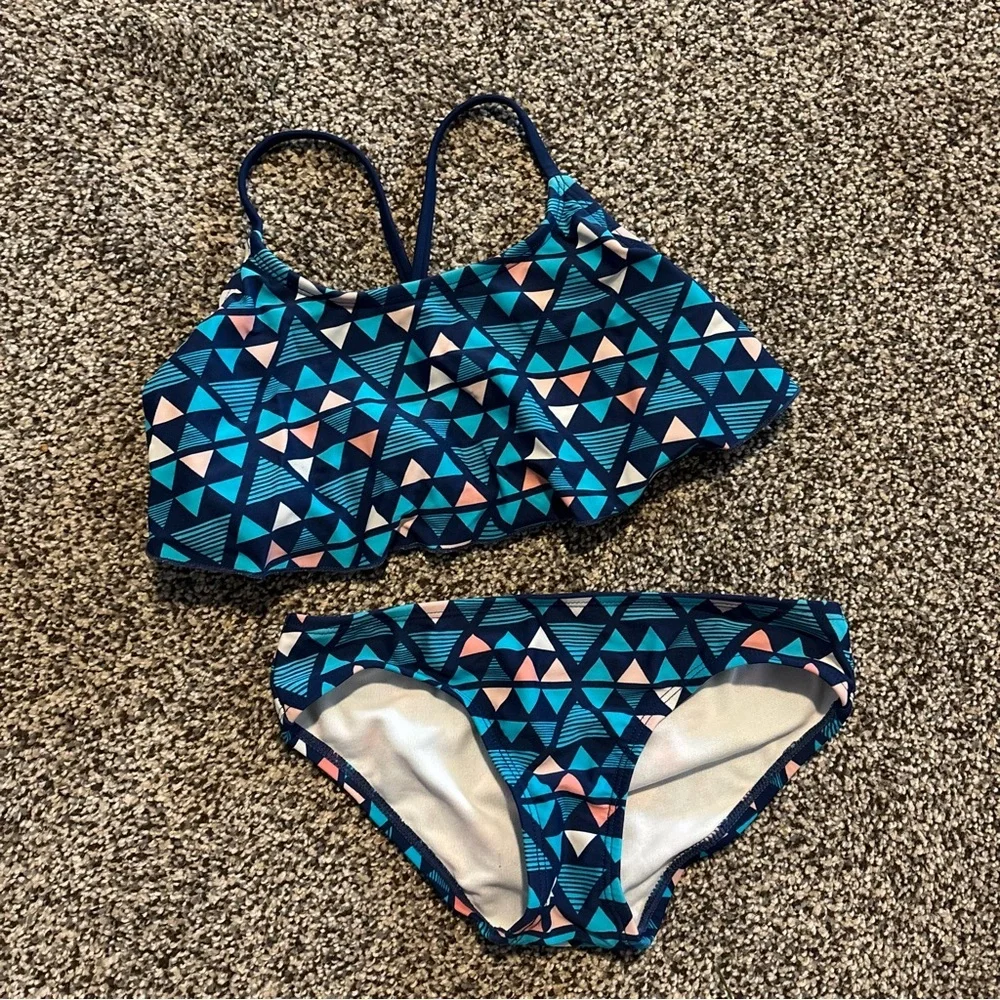 Kanu Surf Tankini Bikini -Blue and Pink Triangles Design Girl’s Size 5
